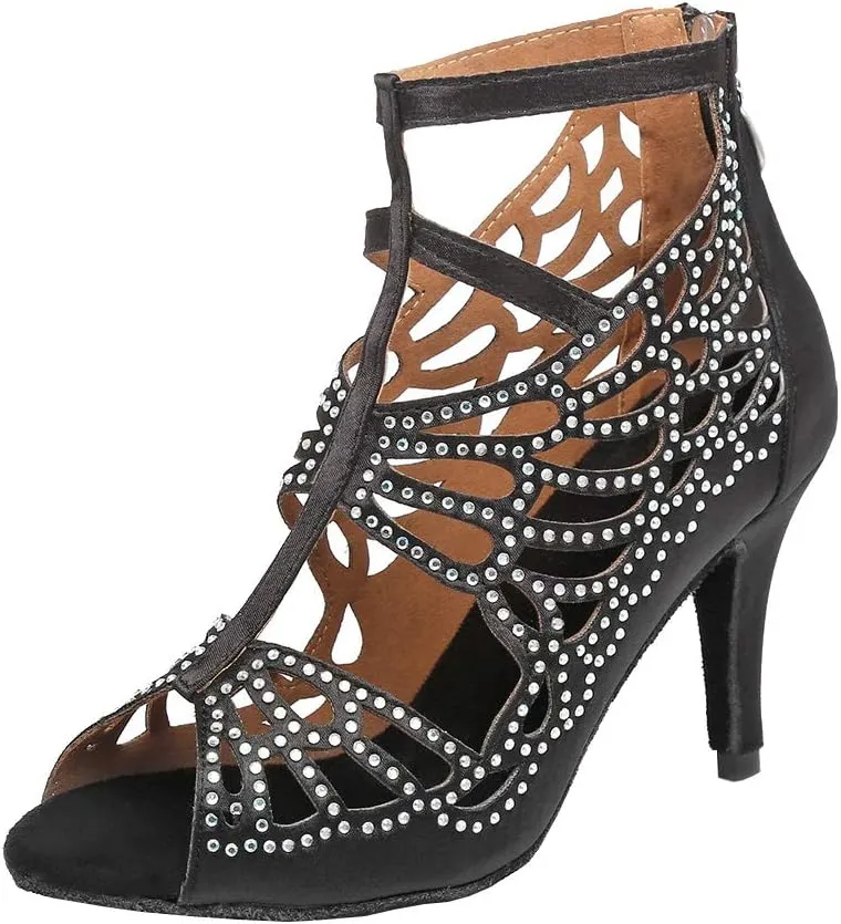 SWDZM Women Rhinestone Dance Shoes Latin Salsa Bachata Ballroom Performance Dance Shoes,Model-YCL369