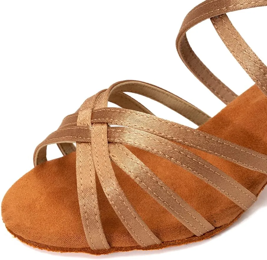 SWDZM Women's Latin Dance Shoes Open-Toe Silk Salsa Tango Ballroom Professional Practice Performance Dance Shoes USWH1213 1217