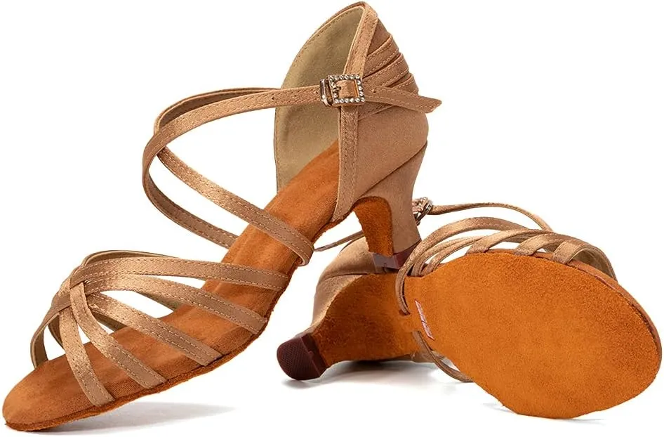 SWDZM Women's Latin Dance Shoes Open-Toe Silk Salsa Tango Ballroom Professional Practice Performance Dance Shoes USWH1213 1217
