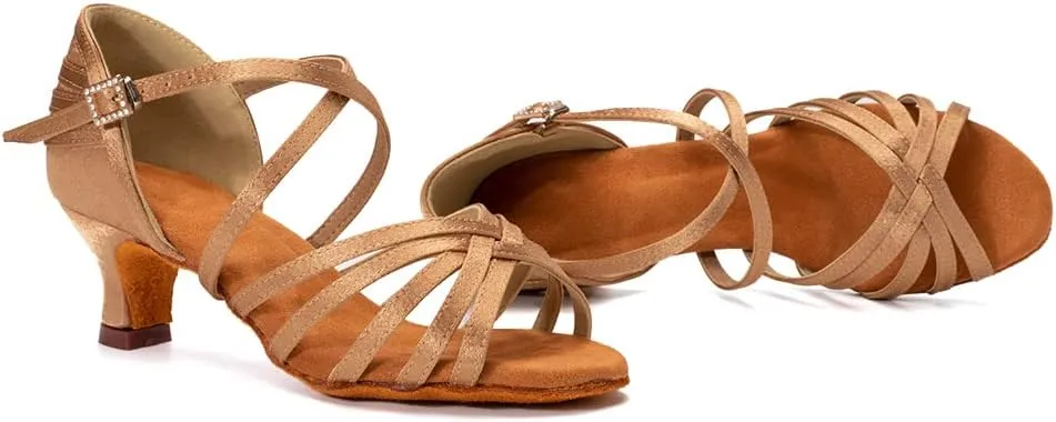 SWDZM Women's Latin Dance Shoes Open-Toe Silk Salsa Tango Ballroom Professional Practice Performance Dance Shoes USWH1213 1217