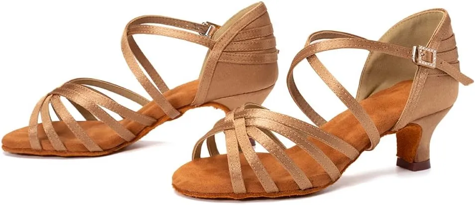 SWDZM Women's Latin Dance Shoes Open-Toe Silk Salsa Tango Ballroom Professional Practice Performance Dance Shoes USWH1213 1217