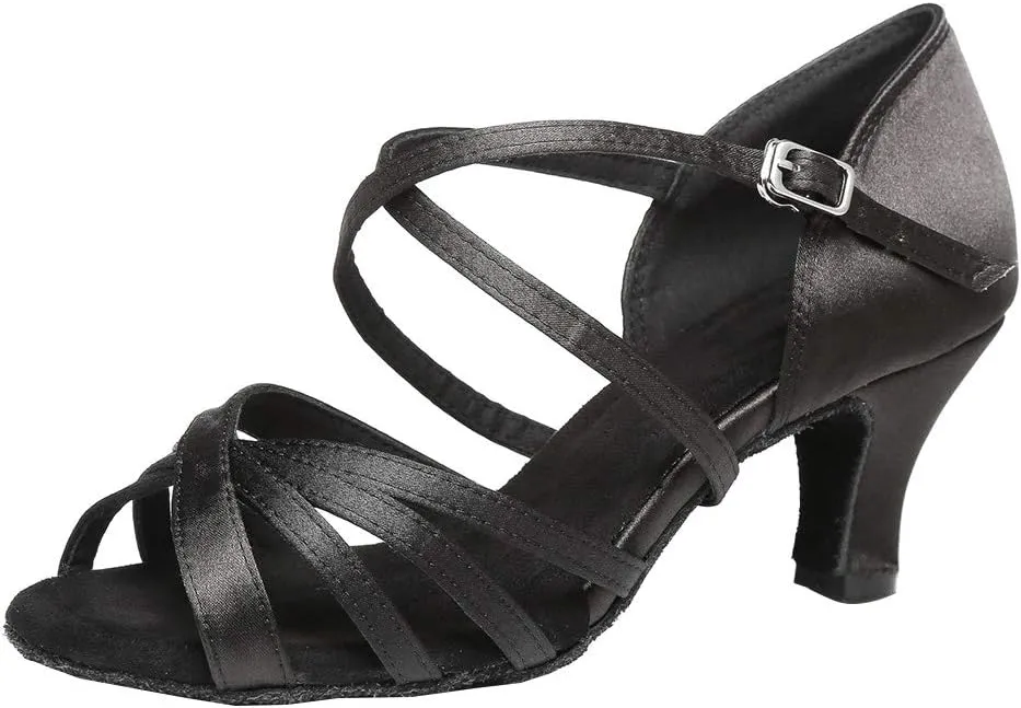 SWDZM Women's Latin Dance Shoes Satin Professional Ballroom Salsa Practice Performance Dance Shoes,Model-YCL351