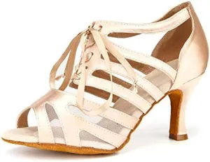 SWDZM Women's Latin Dance Shoes Satin Professional Ballroom Salsa Practice Performance Dance Shoes,Model-YCL433,