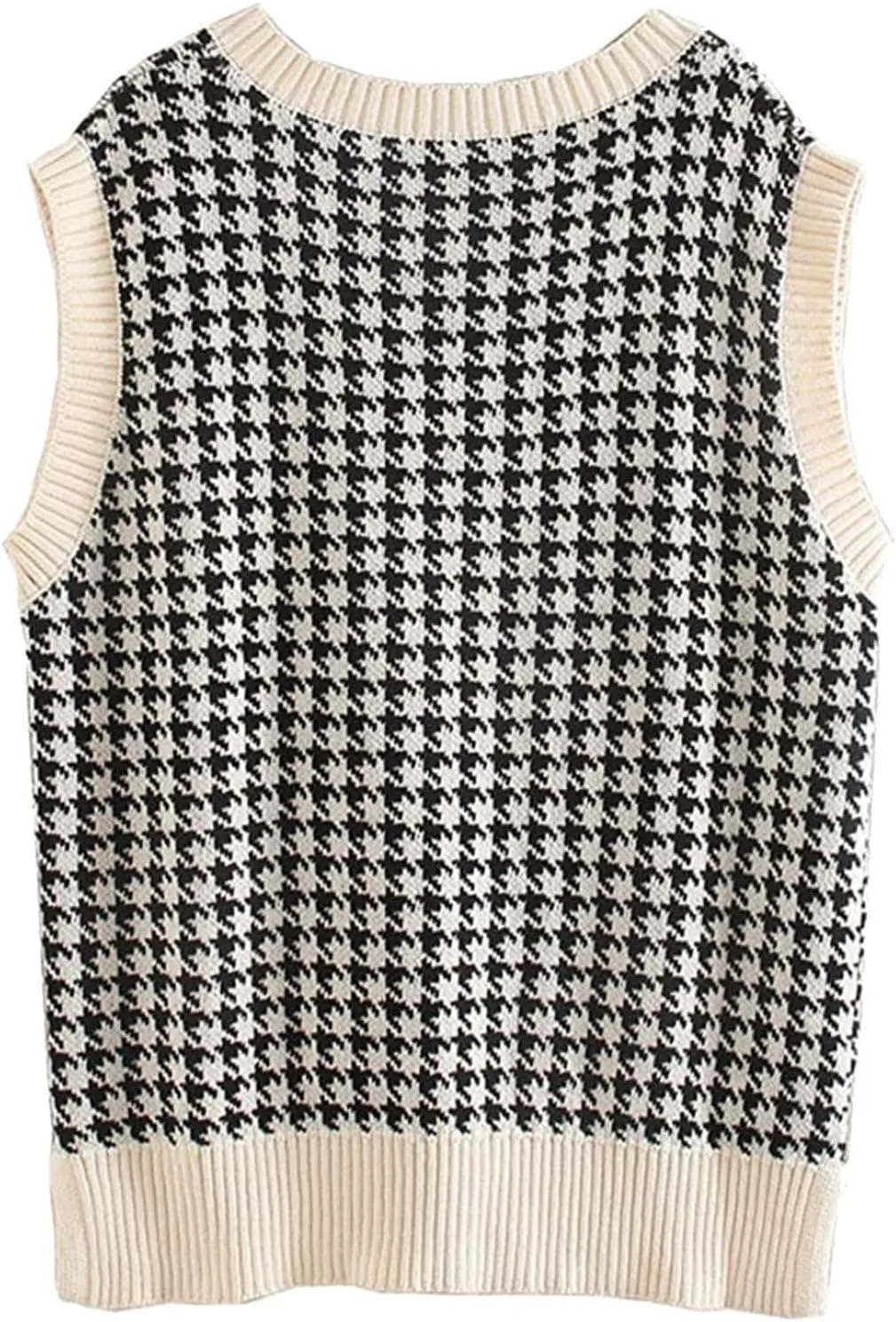 Sweater Vest for Women Plaid Knit Sleeveless V Neck Top Checkered Sweaters Oversized Y2k Cropped Pullover Tank Tops