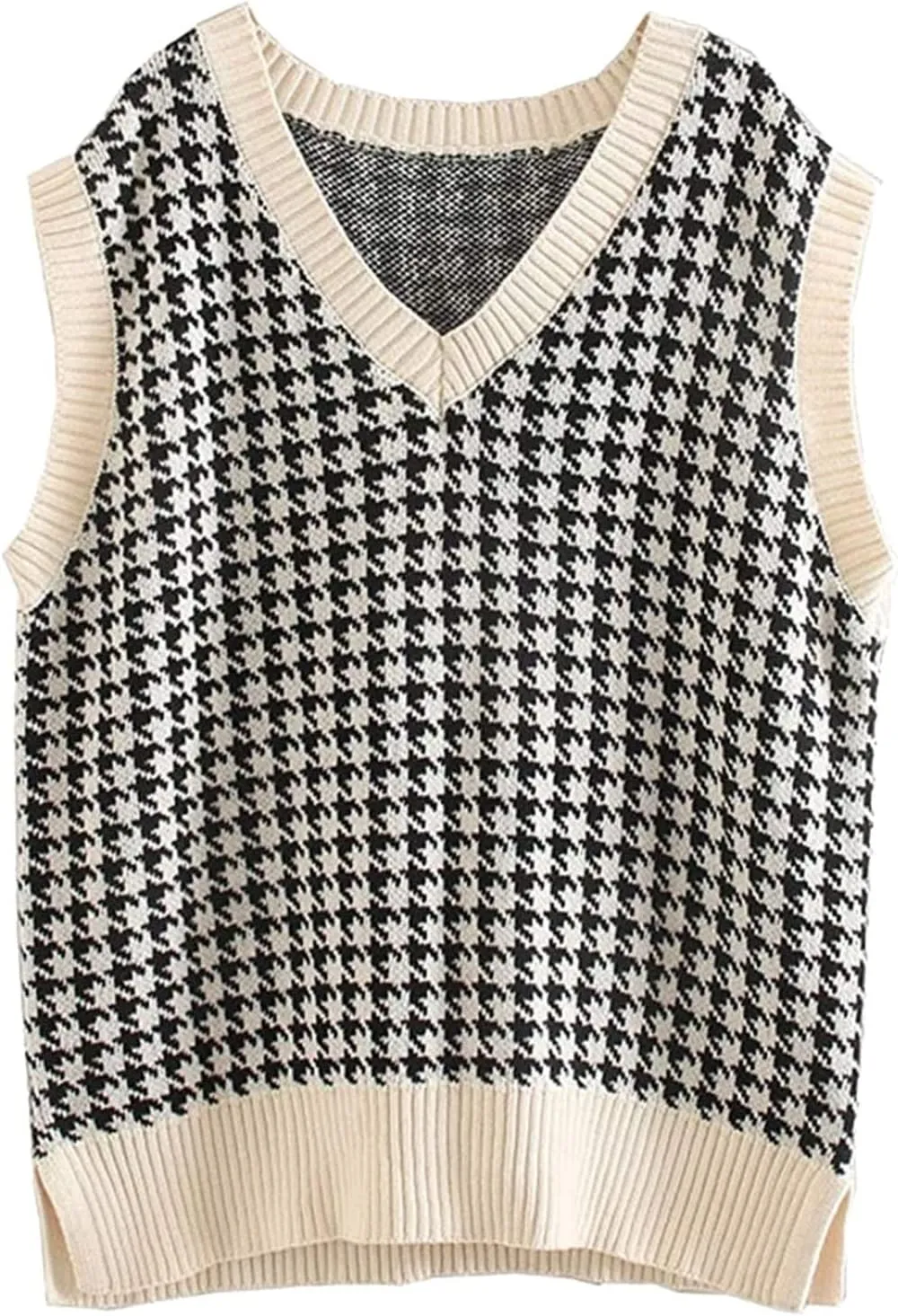 Sweater Vest for Women Plaid Knit Sleeveless V Neck Top Checkered Sweaters Oversized Y2k Cropped Pullover Tank Tops