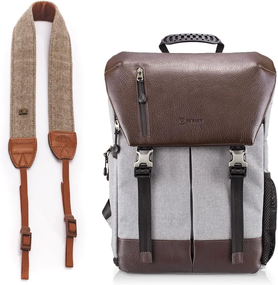 TARION Large Camera Backpack   Strap Brown | Waterproof Bag with 15.6 Inch Laptop Compartment RB02  Adjustable Neck Strap Vintage for DSLR SLR Mirrorless Cameras 241Z