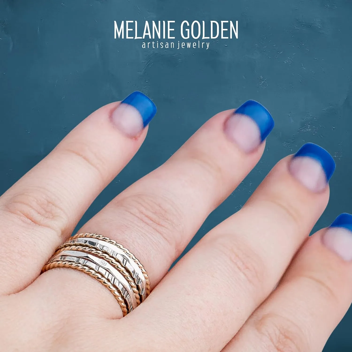 The Hera Stack | Set of 7 Mixed Metal Textured Thin Stacking Rings in Silver and Gold | Comfort Fit | USA Sizes 4-12 (9.5)
