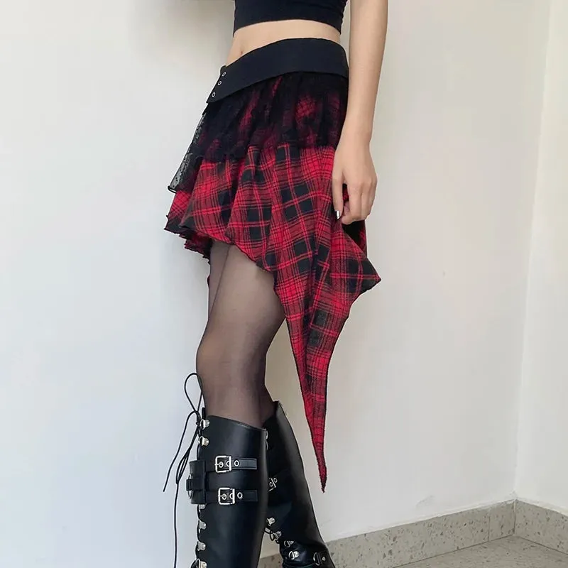 'The Light' Black and Red Plaid Skirt
