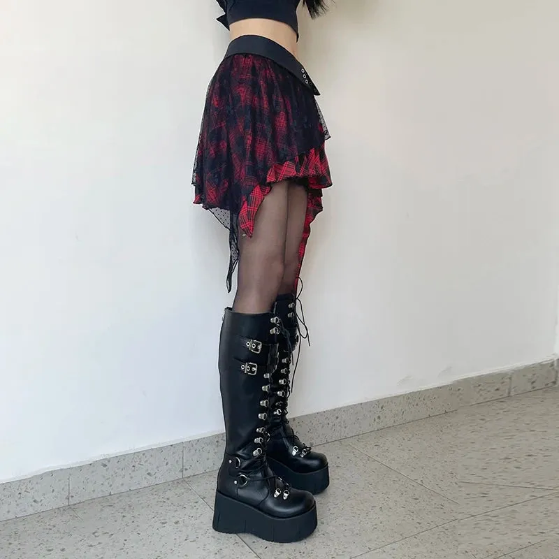 'The Light' Black and Red Plaid Skirt