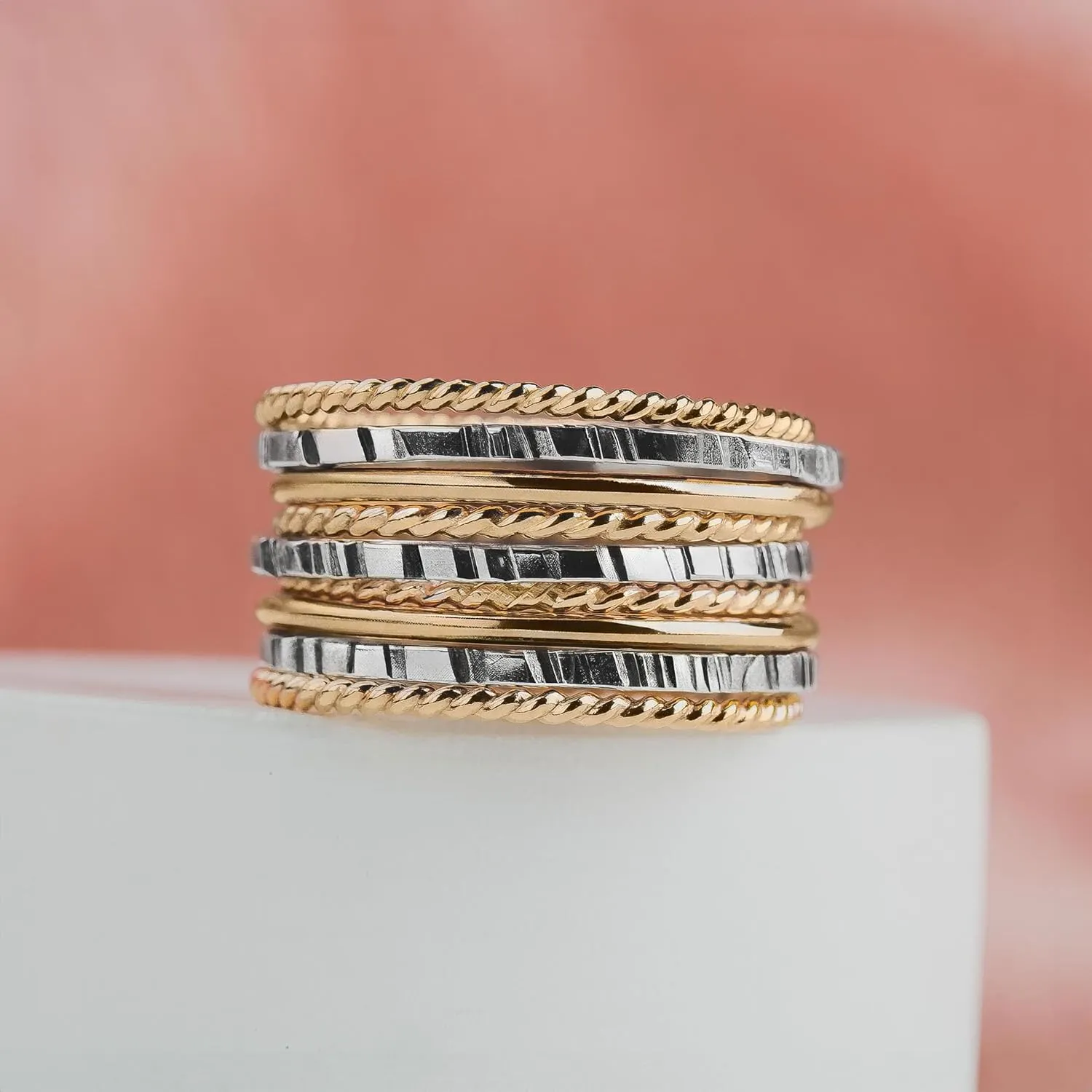 The Rowe Stack | Set of 9 Gold and Silver Mixed Metal Stacking Rings | USA Sizes 4-12 (5)