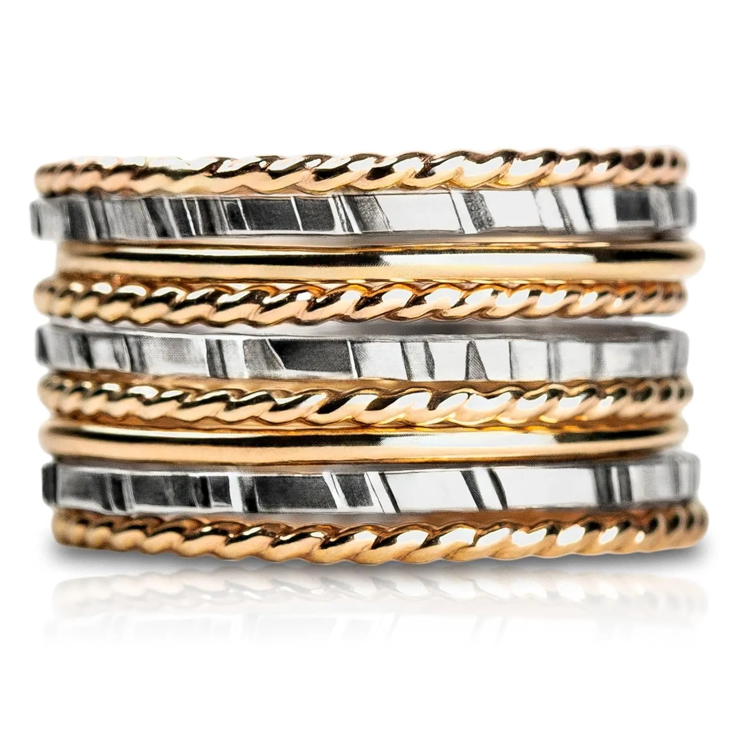 The Rowe Stack | Set of 9 Gold and Silver Mixed Metal Stacking Rings | USA Sizes 4-12 (5)