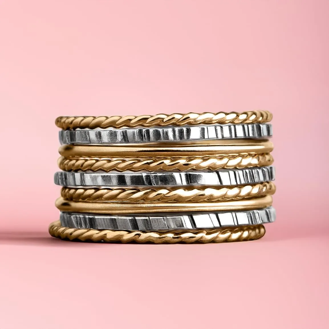 The Rowe Stack | Set of 9 Gold and Silver Mixed Metal Stacking Rings | USA Sizes 4-12 (5)