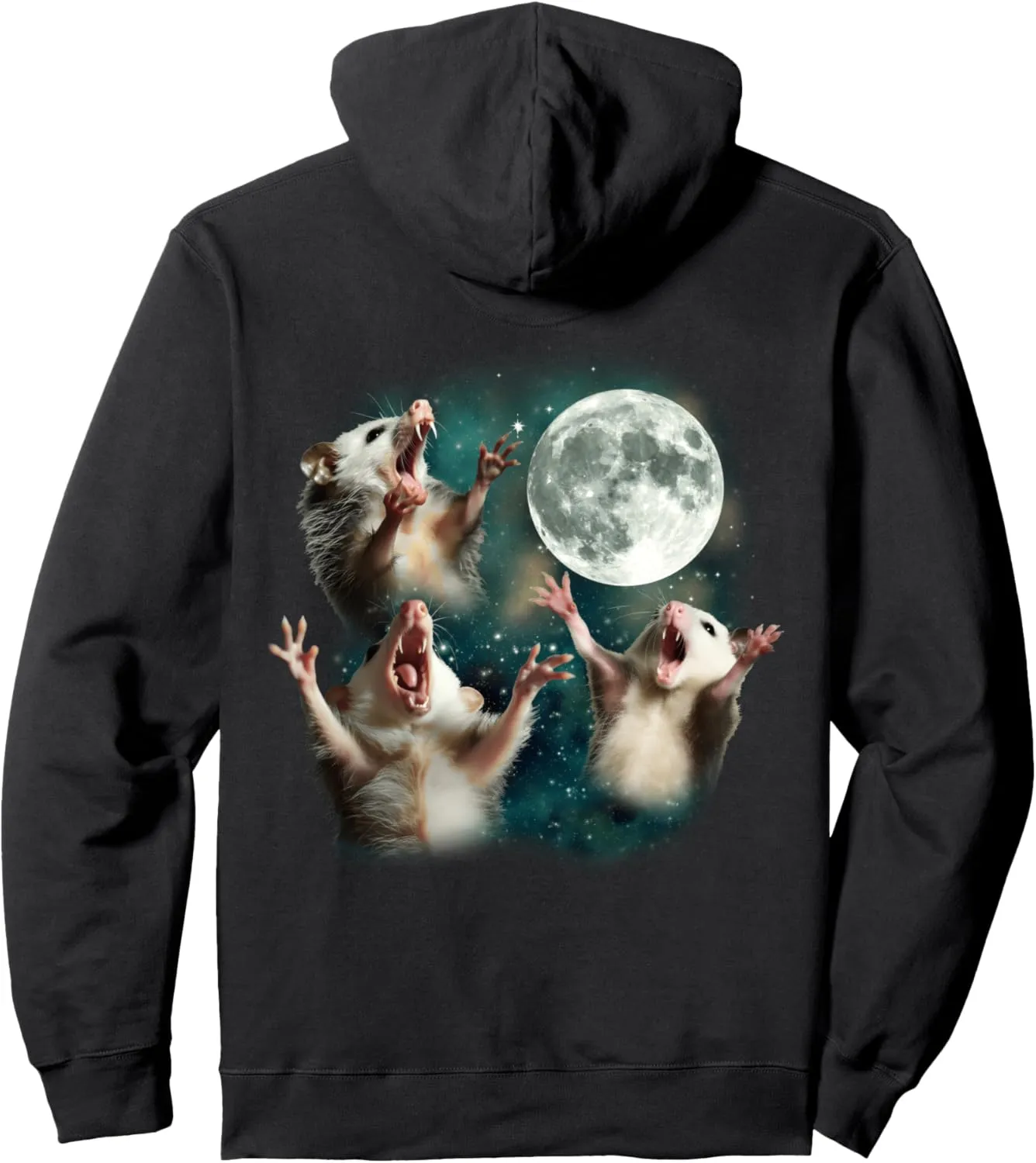 Three Possum Moon Unisex-Adult Meme Funny Weird Cursed Hoodie Black Size M