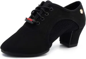 TINRYMX Women Latin Dance Practice Shoes Lace up with Closed Toe Modern Jazz Teaching Oxford Dance Shoes Low Heel,WZSP-NJB