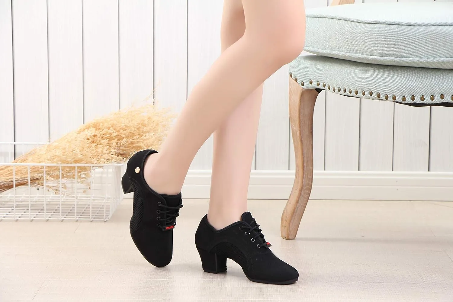 TINRYMX Women Latin Dance Practice Shoes Lace up with Closed Toe Modern Jazz Teaching Oxford Dance Shoes Low Heel,WZSP-NJB
