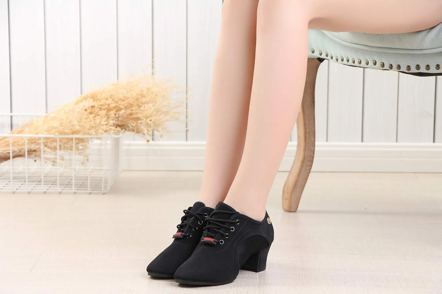 TINRYMX Women Latin Dance Practice Shoes Lace up with Closed Toe Modern Jazz Teaching Oxford Dance Shoes Low Heel,WZSP-NJB