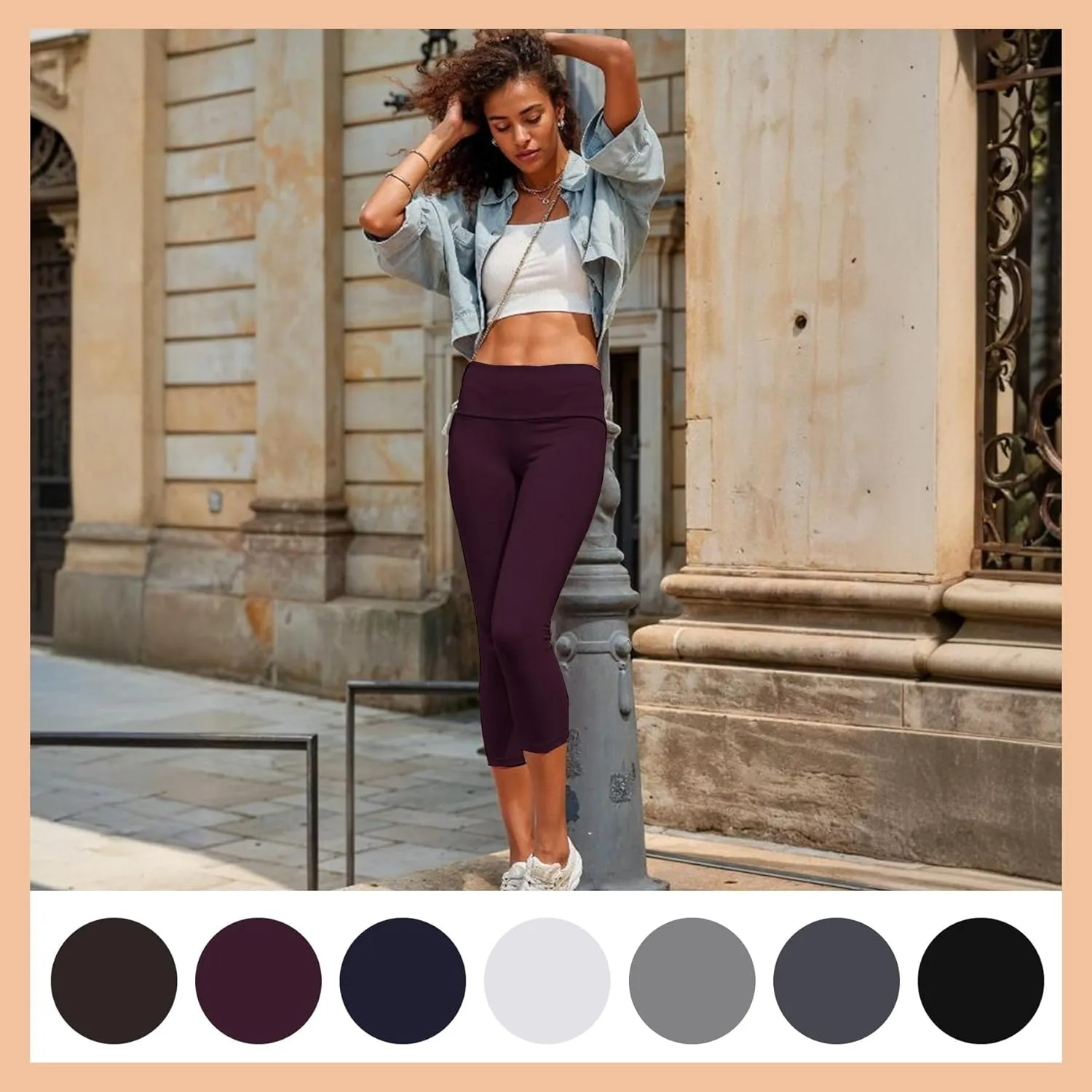 TNNZEET 7 Pack Leggings for Women - High Waisted Yoga Pants with Pockets Black Leggings Women Full Length & Capri