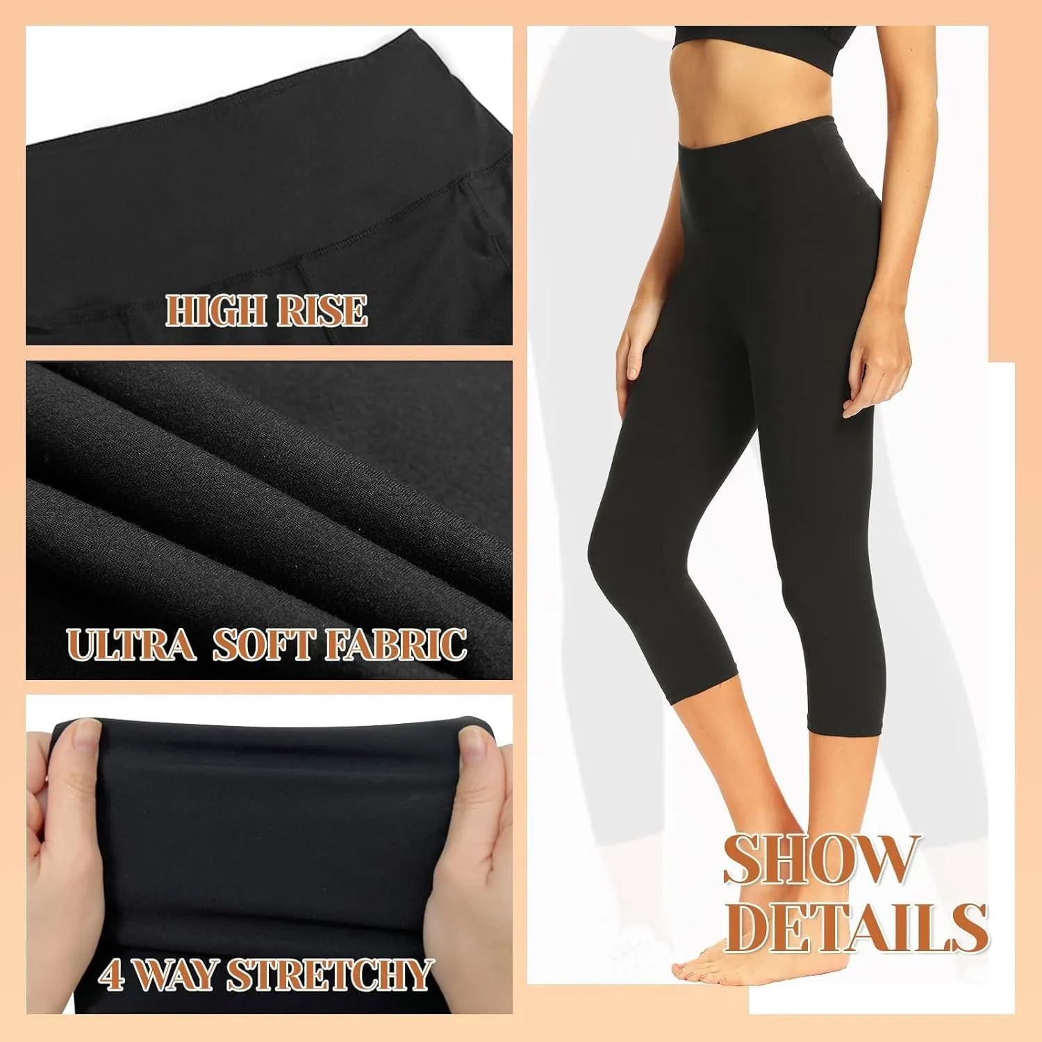 TNNZEET 7 Pack Leggings for Women - High Waisted Yoga Pants with Pockets Black Leggings Women Full Length & Capri