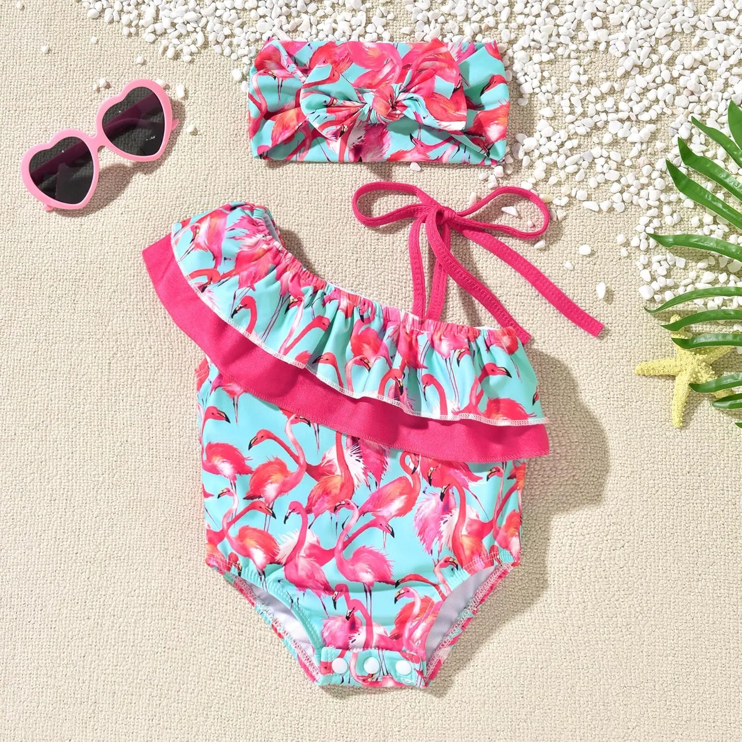Toddler Baby Girls Ruffles Bikini One Piece Swimsuits Floral Off Shoulder Swimwear Beach Bathing Suit