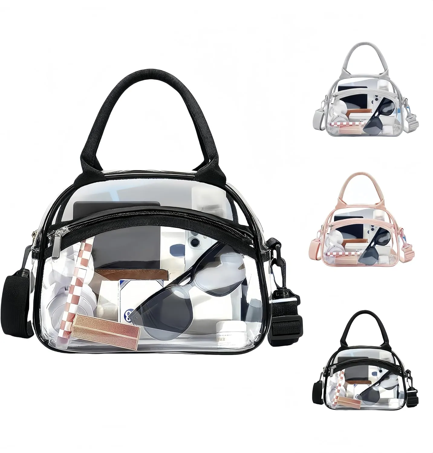 Transparent Travel Sports Toiletry Bag - Stadium Approved, Waterproof, with Adjustable Strap & Metal Zippers (Black)