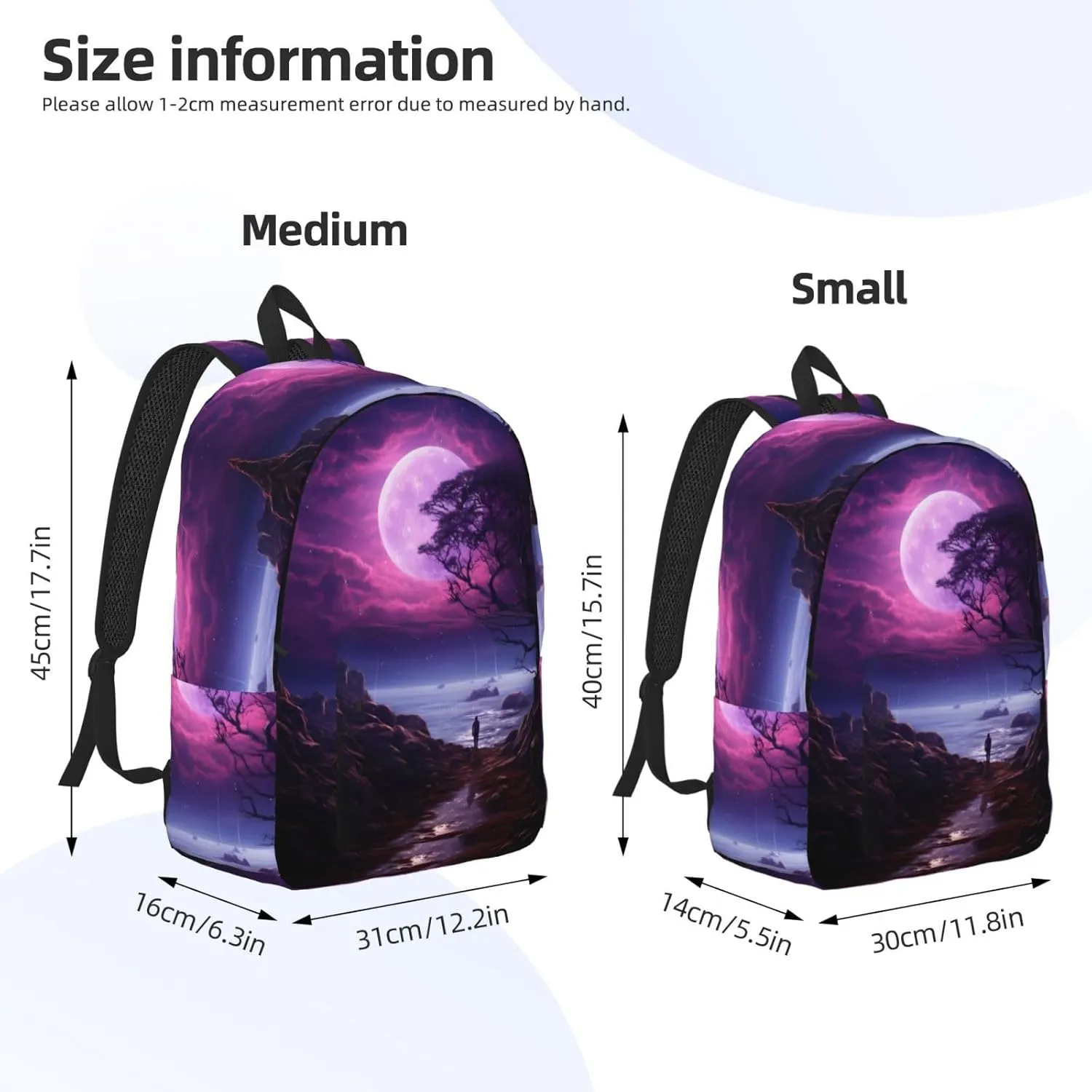 Travel Laptop Backpack - Purple Moon Tree Night Sky Computer Canvas Backpack Bag with Adjustable Straps