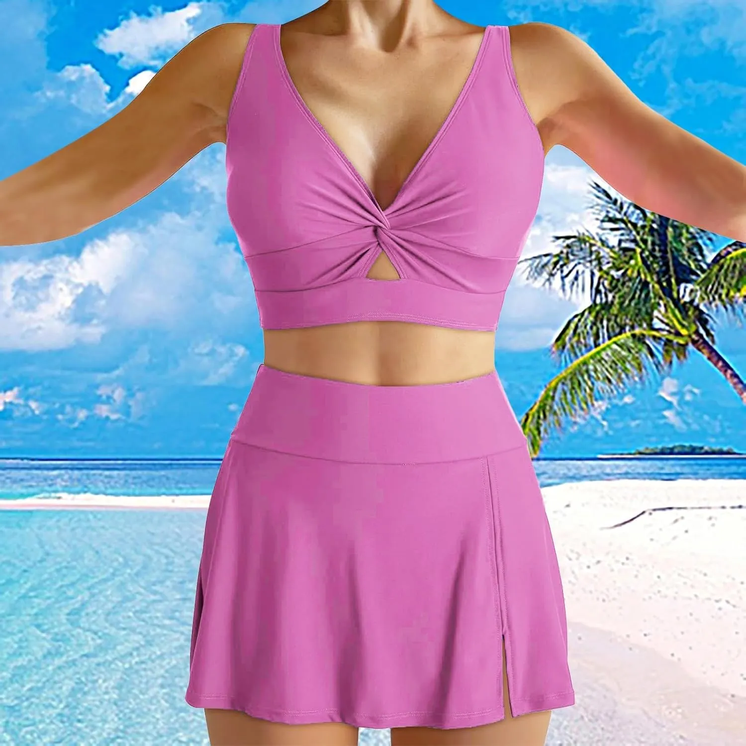 Two Piece Bikini Skirt Swimsuit Beach 2 Piece Bathing Suits for Women Twist Bikini Bras High Waisted Skirts Swimwear