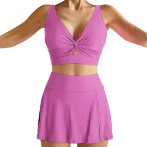 Two Piece Bikini Skirt Swimsuit Beach 2 Piece Bathing Suits for Women Twist Bikini Bras High Waisted Skirts Swimwear