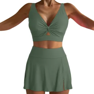Two Piece Bikini Skirt Swimsuit Beach 2 Piece Bathing Suits for Women Twist Bikini Bras High Waisted Skirts Swimwear
