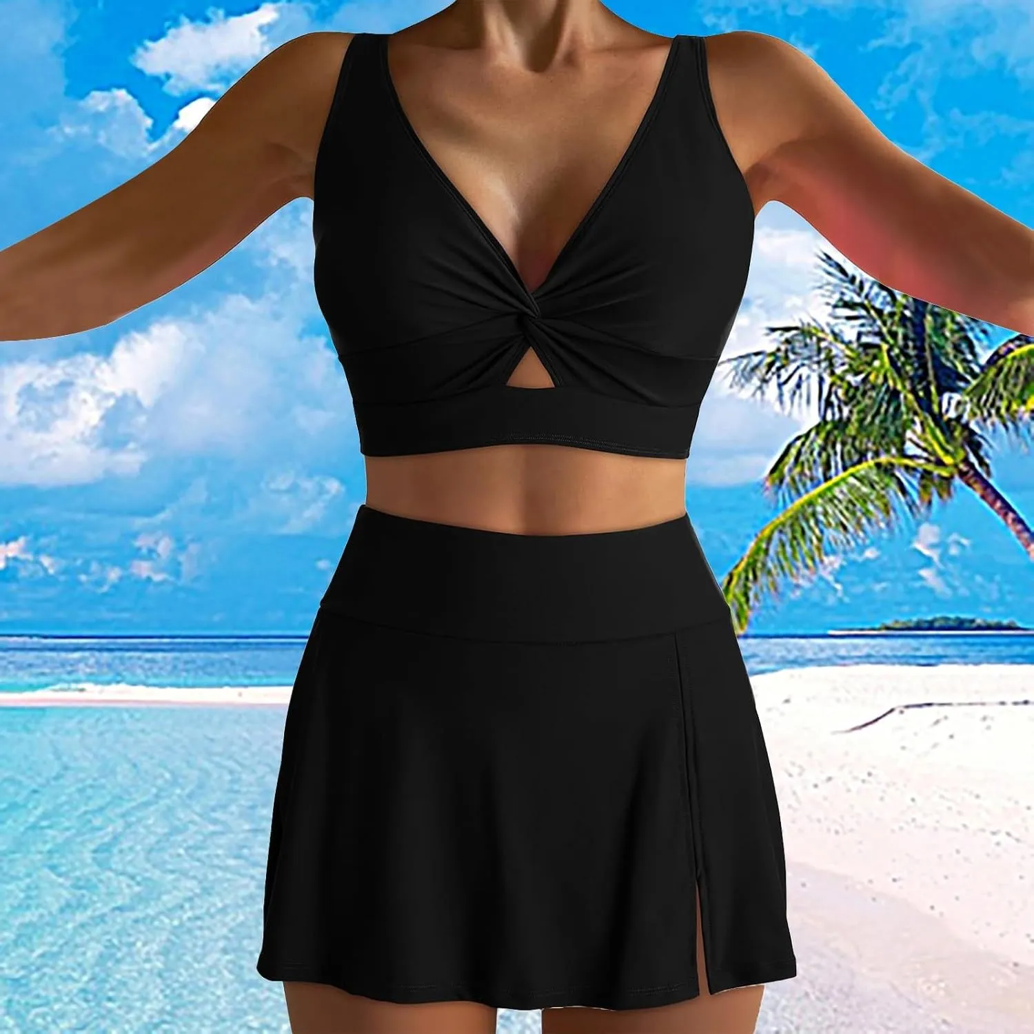 Two Piece Bikini Skirt Swimsuit Beach 2 Piece Bathing Suits for Women Twist Bikini Bras High Waisted Skirts Swimwear