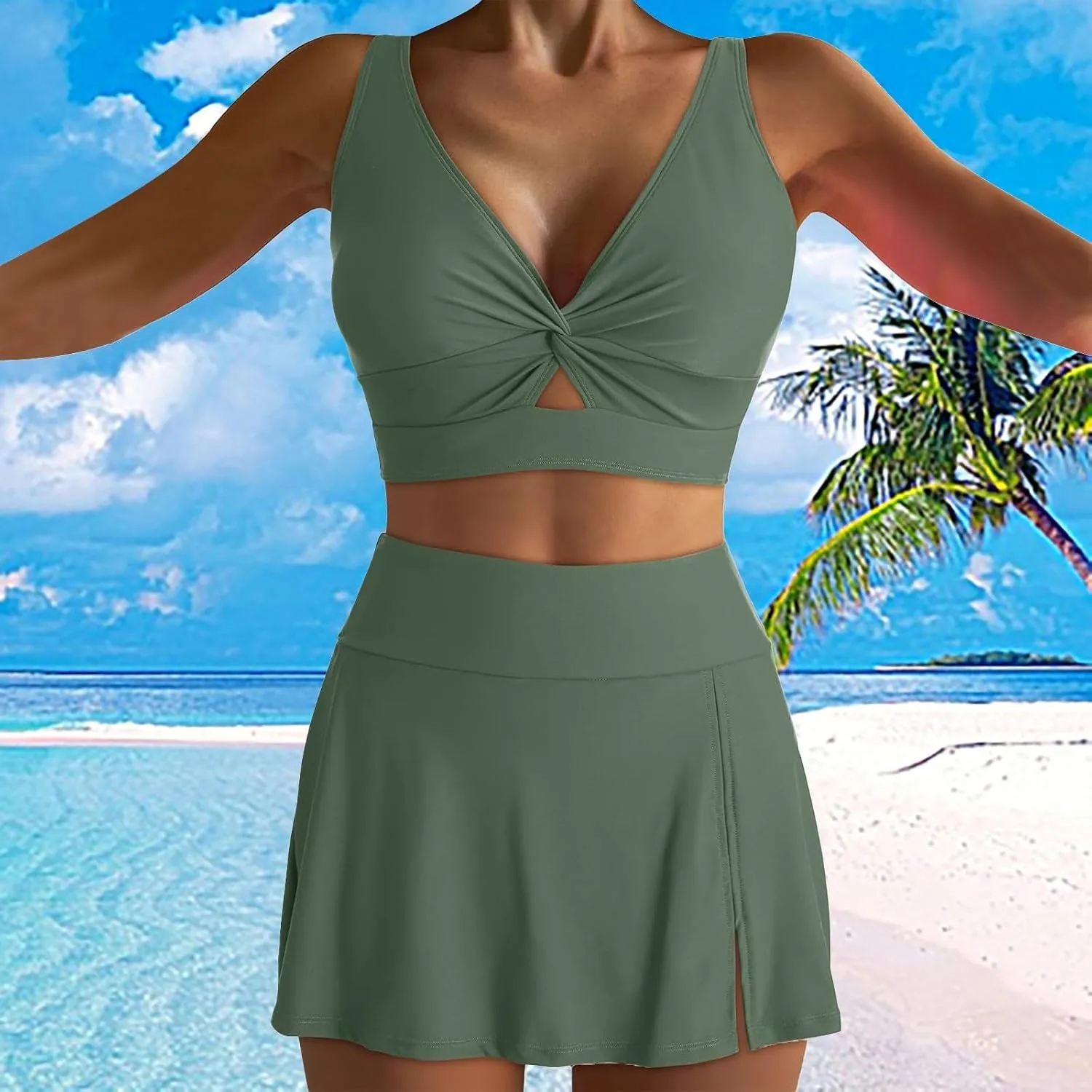 Two Piece Bikini Skirt Swimsuit Beach 2 Piece Bathing Suits for Women Twist Bikini Bras High Waisted Skirts Swimwear