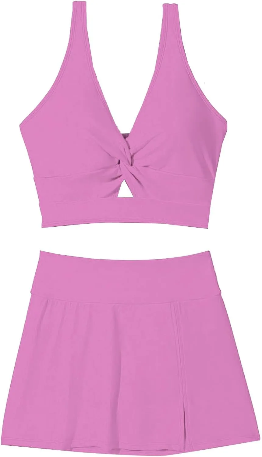 Two Piece Bikini Skirt Swimsuit Beach 2 Piece Bathing Suits for Women Twist Bikini Bras High Waisted Skirts Swimwear