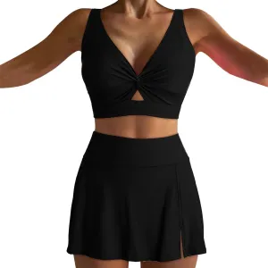 Two Piece Bikini Skirt Swimsuit Beach 2 Piece Bathing Suits for Women Twist Bikini Bras High Waisted Skirts Swimwear