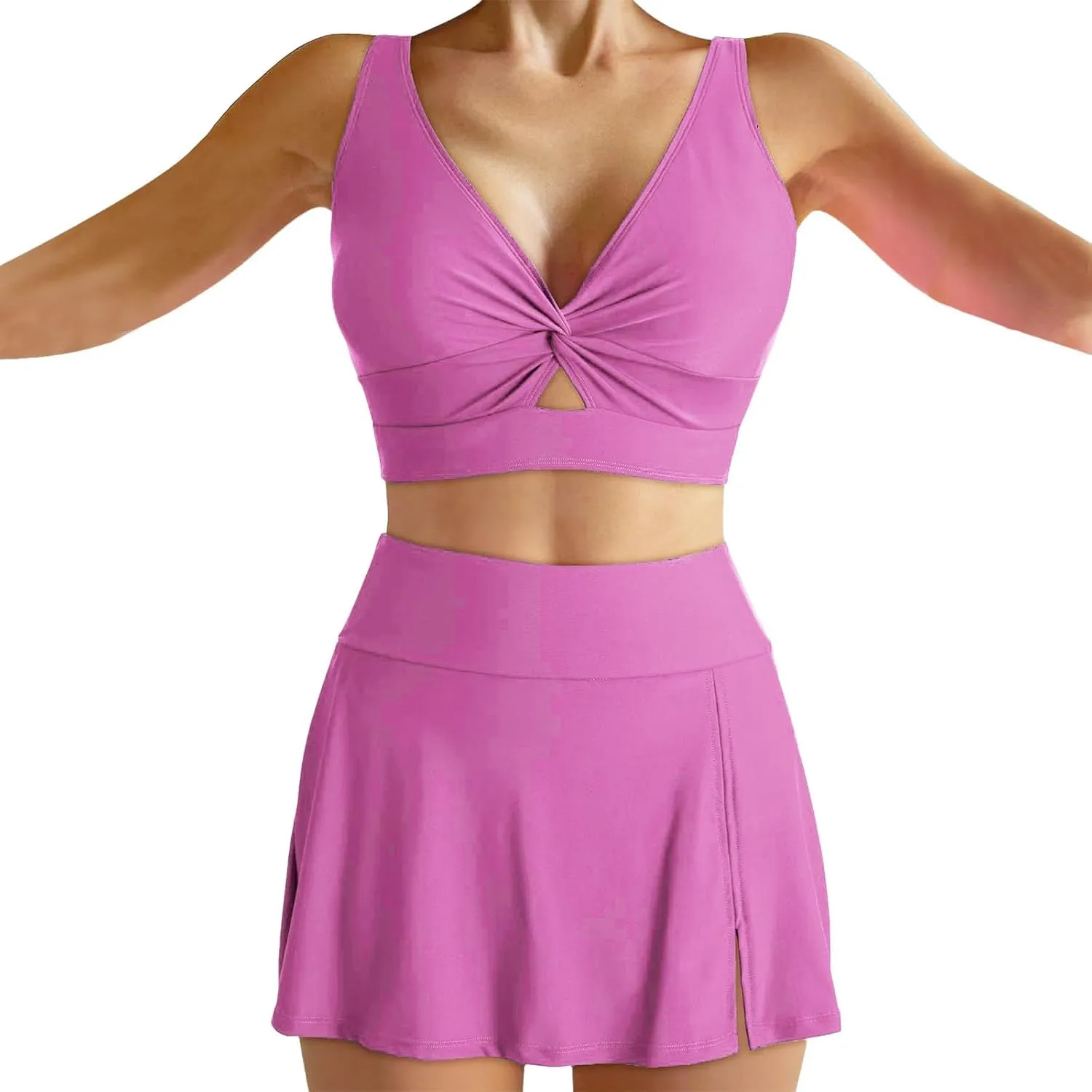 Two Piece Bikini Skirt Swimsuit Beach 2 Piece Bathing Suits for Women Twist Bikini Bras High Waisted Skirts Swimwear