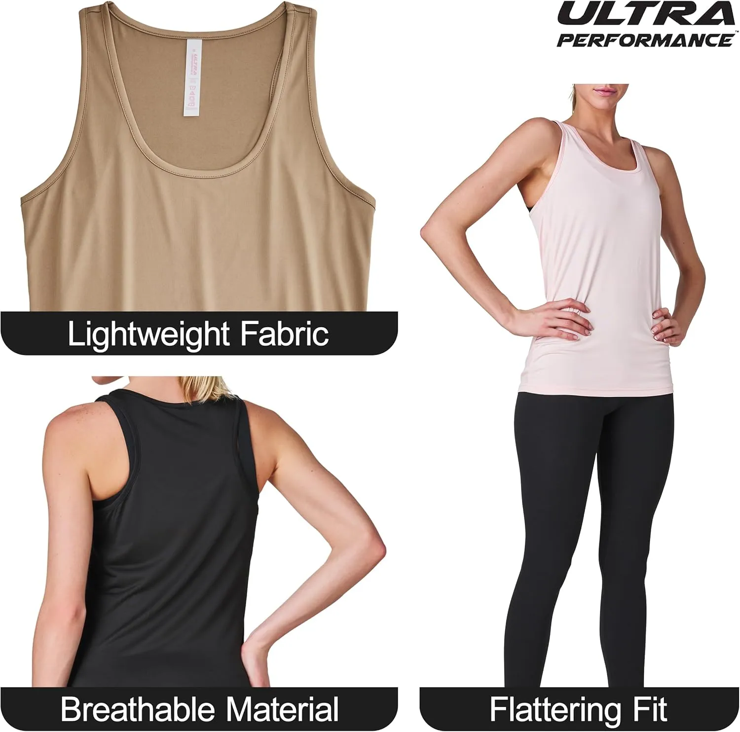 Ultra Performance Womens Athletic Workout Tank Tops 4 Pack Women's Running Shirts Casual Loose fit Gym Tanks for Women
