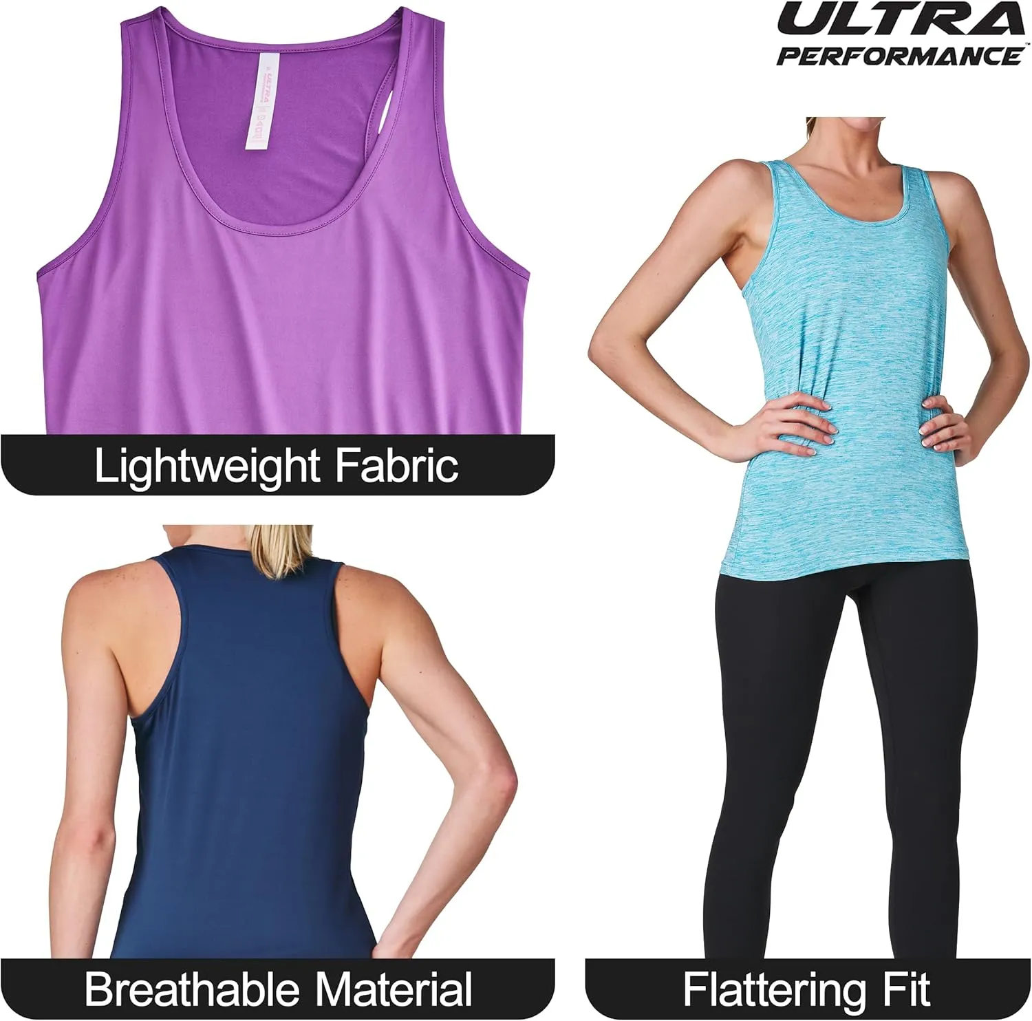 Ultra Performance Womens Athletic Workout Tank Tops 4 Pack Women's Running Shirts Casual Loose fit Gym Tanks for Women