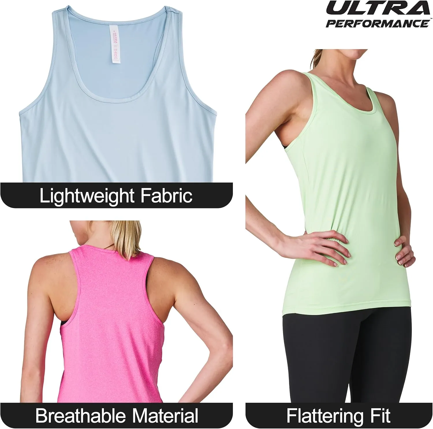 Ultra Performance Womens Athletic Workout Tank Tops 4 Pack Women's Running Shirts Casual Loose fit Gym Tanks for Women