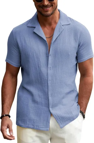URRU Men's Shirts Short Sleeve Button Down Tropical Holiday Beach Hawaiian Shirts
