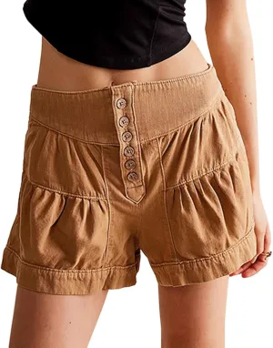 utcoco Women's 2025 Denim Shorts Casual Summer High Waisted Wide Leg Buttons Pleated Ruffle Jean Shorts