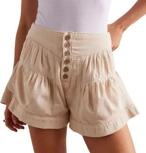 utcoco Women's 2025 Denim Shorts Casual Summer High Waisted Wide Leg Buttons Pleated Ruffle Jean Shorts