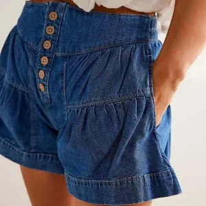 utcoco Women's 2025 Denim Shorts Casual Summer High Waisted Wide Leg Buttons Pleated Ruffle Jean Shorts
