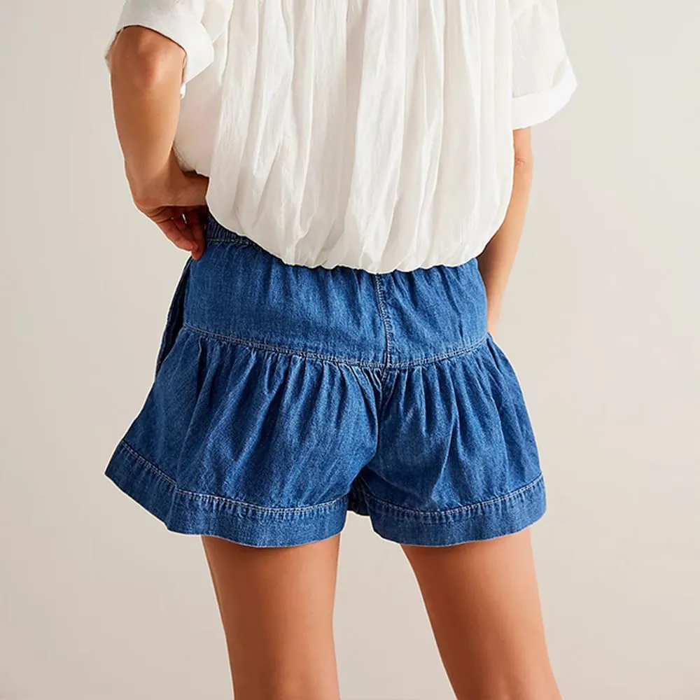 utcoco Women's 2025 Denim Shorts Casual Summer High Waisted Wide Leg Buttons Pleated Ruffle Jean Shorts