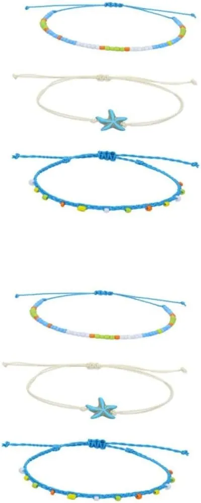 VANZACK 2sets Multicolored Beaded Anklet for Women Waterproof Chain Anklet Foot Rope Beach Style Ankle Chain Thin Foot Jewelry 3pcs*2