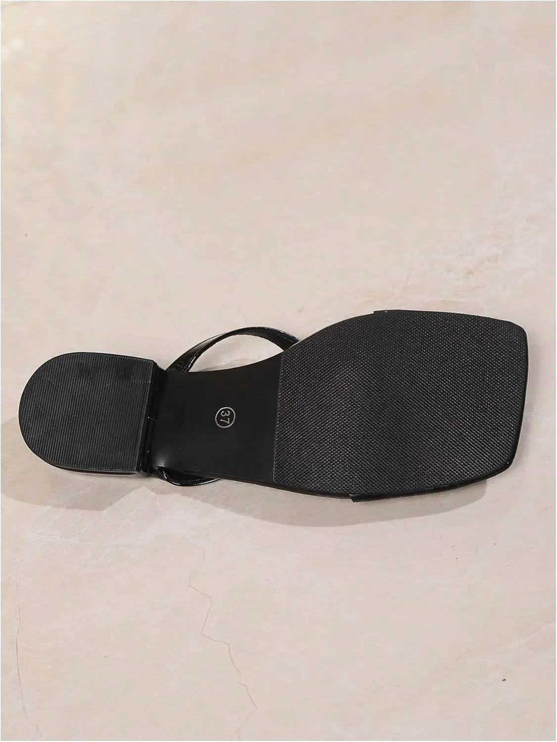 Verdusa Women's Metal Ring Flat Flip Flops Faux Leather Square Toe Slip on Slippers