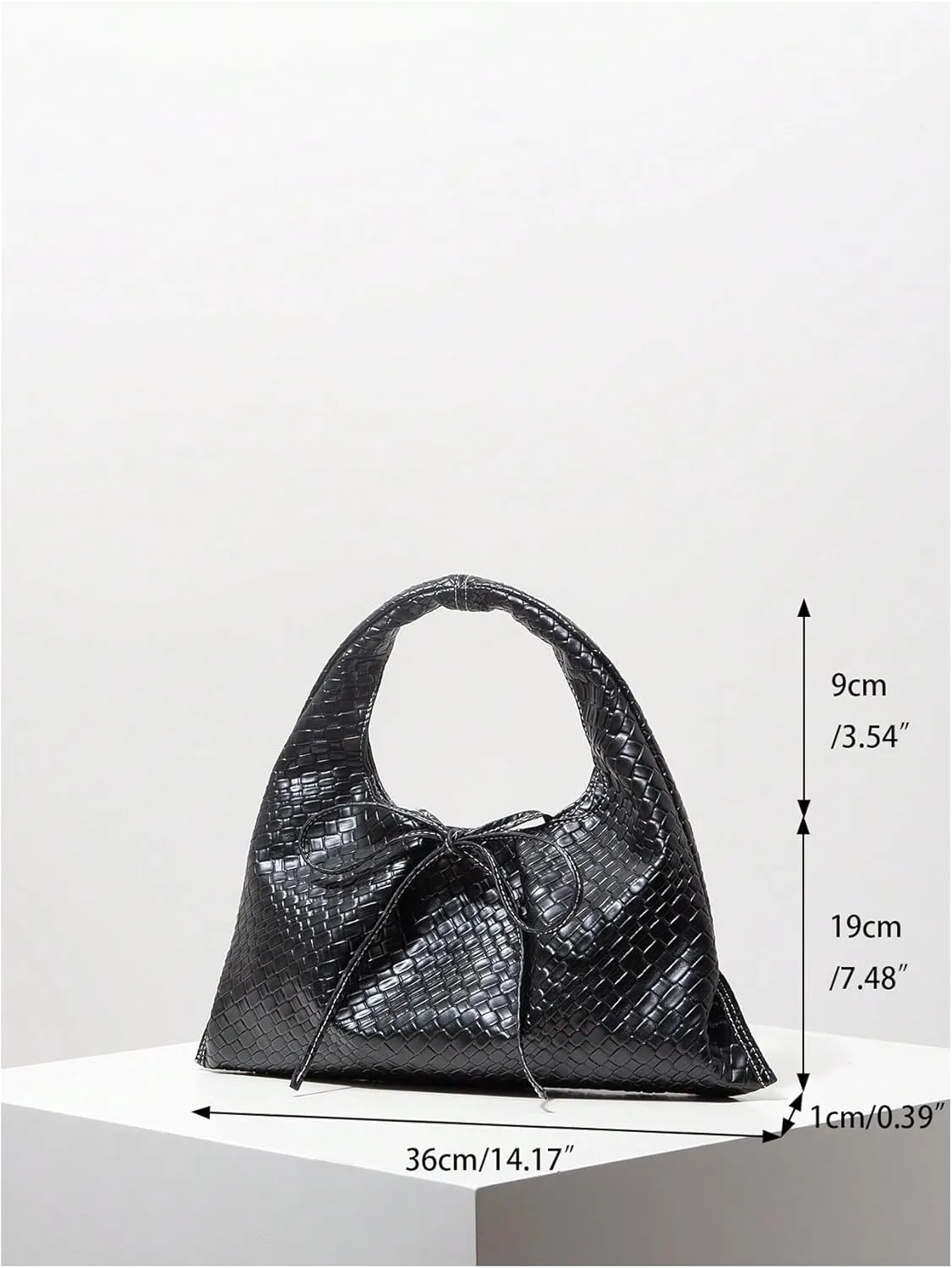 Verdusa Women's Woven Leather Clutch Handbag Bow Tie Snap Top Handle Strap Underarm Purses