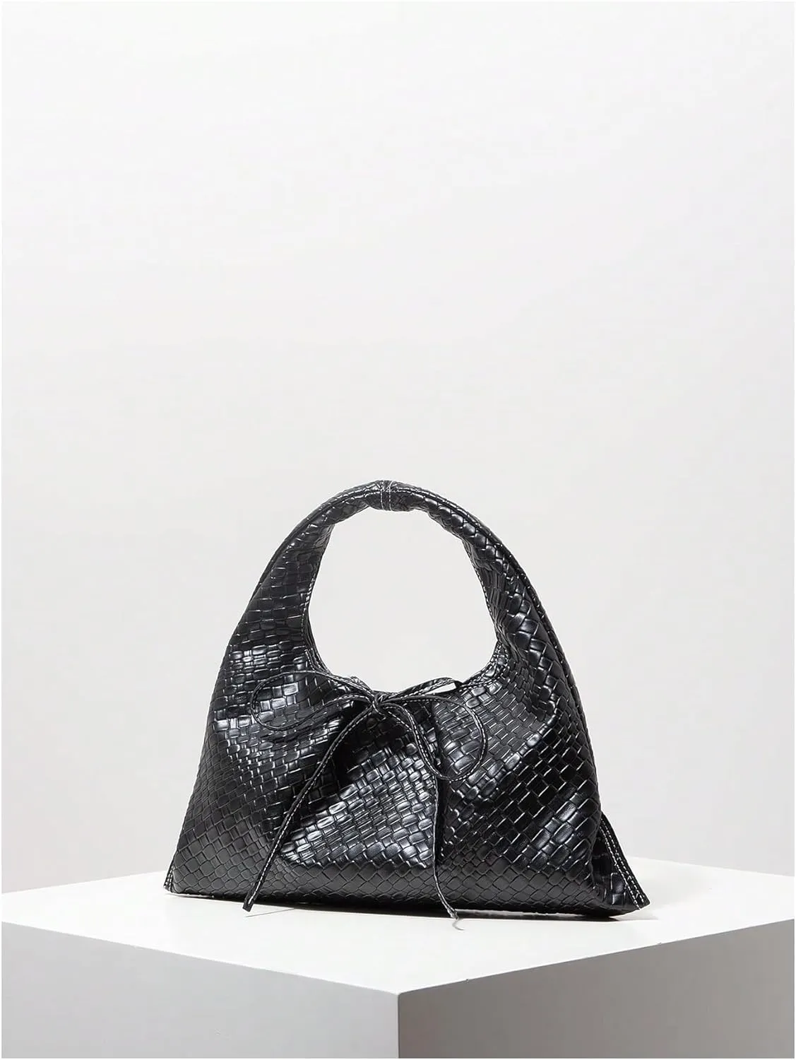 Verdusa Women's Woven Leather Clutch Handbag Bow Tie Snap Top Handle Strap Underarm Purses