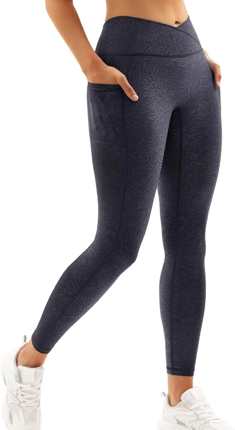 Vertvie Women's High Waisted Leggings Crossover V Waist Butt Lift Yoga Pants Athletic Tummy Control Workout Leggings