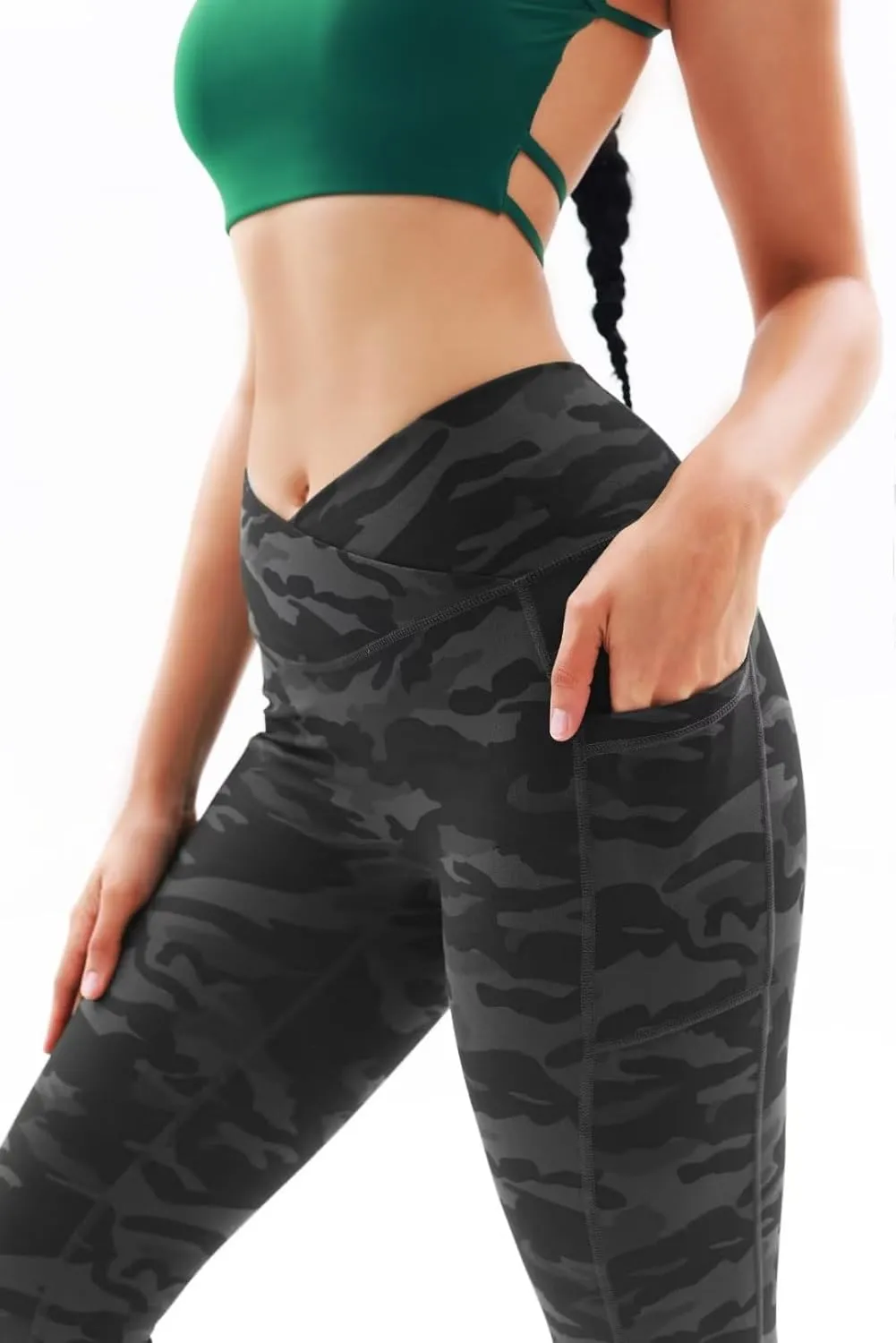 Vertvie Women's High Waisted Leggings Crossover V Waist Butt Lift Yoga Pants Athletic Tummy Control Workout Leggings