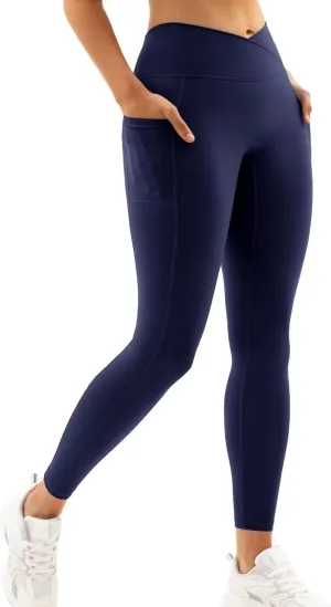Vertvie Women's High Waisted Leggings Crossover V Waist Butt Lift Yoga Pants Athletic Tummy Control Workout Leggings