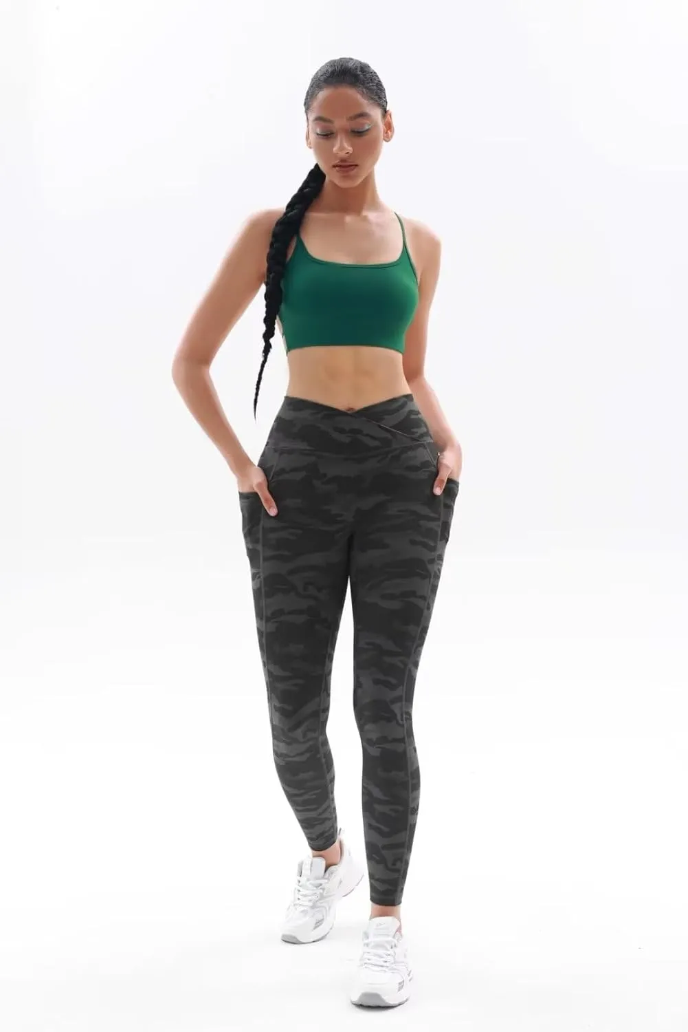 Vertvie Women's High Waisted Leggings Crossover V Waist Butt Lift Yoga Pants Athletic Tummy Control Workout Leggings