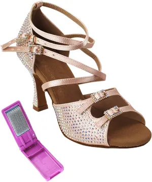Very Fine Dance Shoes - Ladies Latin, Rhythm, Salsa, Waltz Ballroom Dance Shoes - S1004CC - 2.5-inch Heel and Foldable Brush Bundle - Flesh Satin - 5.5